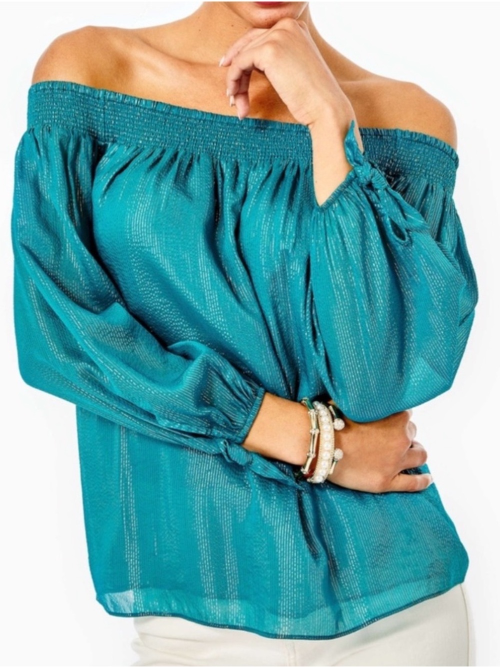 NWT Lilly Pulitzer Maryellen Off-The-Shoulder Top - Valencia TealSize Large